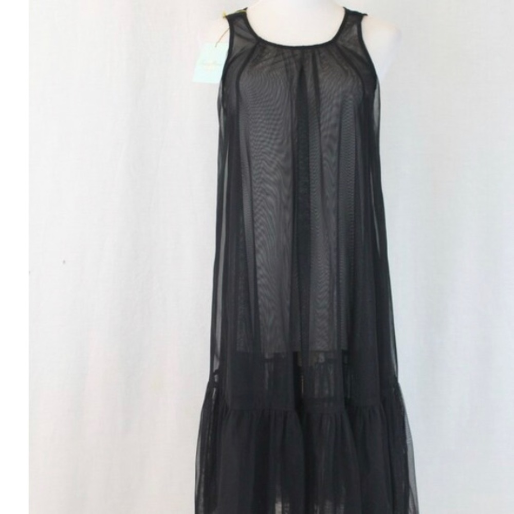 Tracy Reese black tulle silver sequin slip dress size small